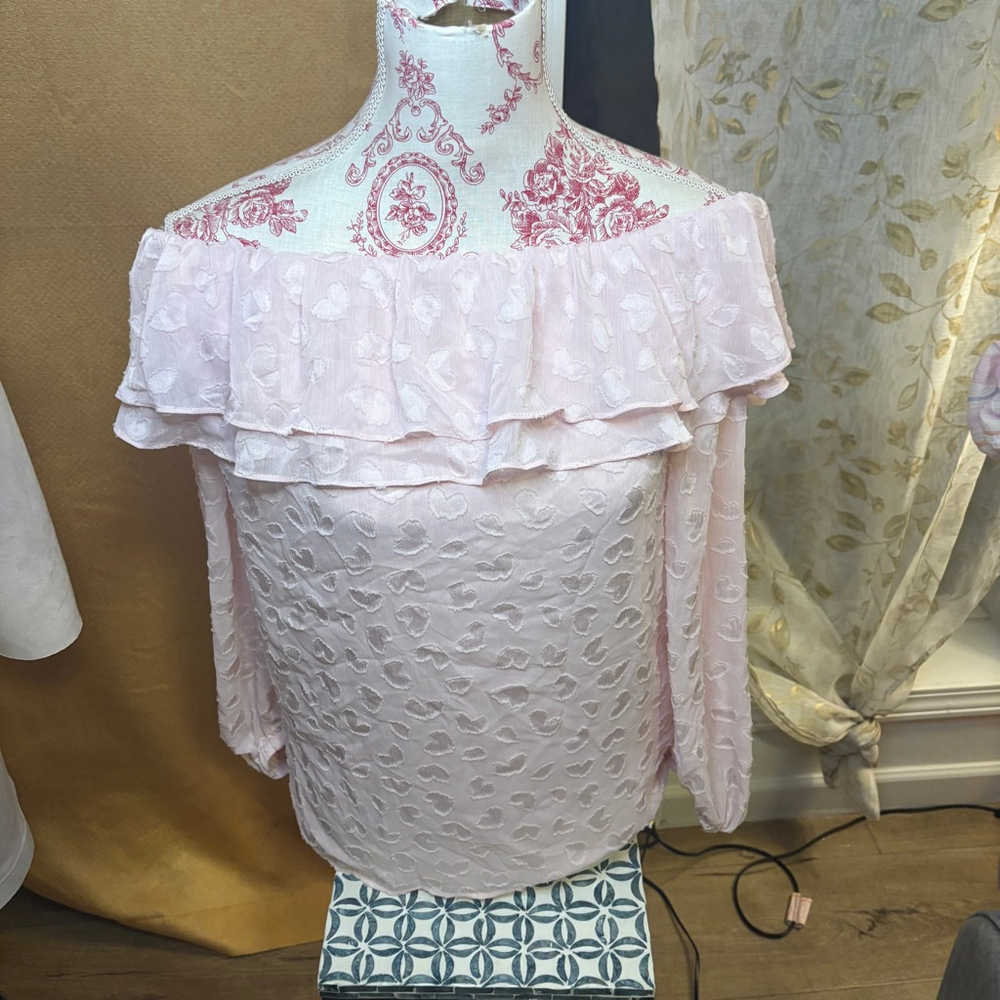 Michael Kors Pink Off Shoulder Blouse Women Ruffle Textured Romantic Top